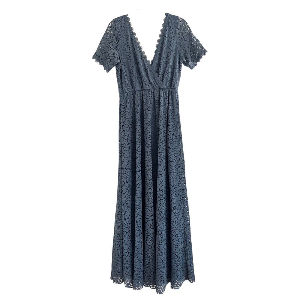 NWT Baltic Born Venice Slate Blue Lace Maxi Dress V-neck Tie Back Size L - Picture 2 of 12